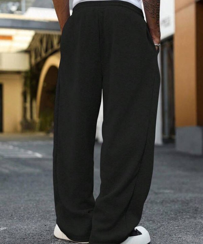 فلاينوف بنطال رياضي رجالي أسود سادة ثقيل الوزن واسع بقصة عصرية مريحة - Image 4